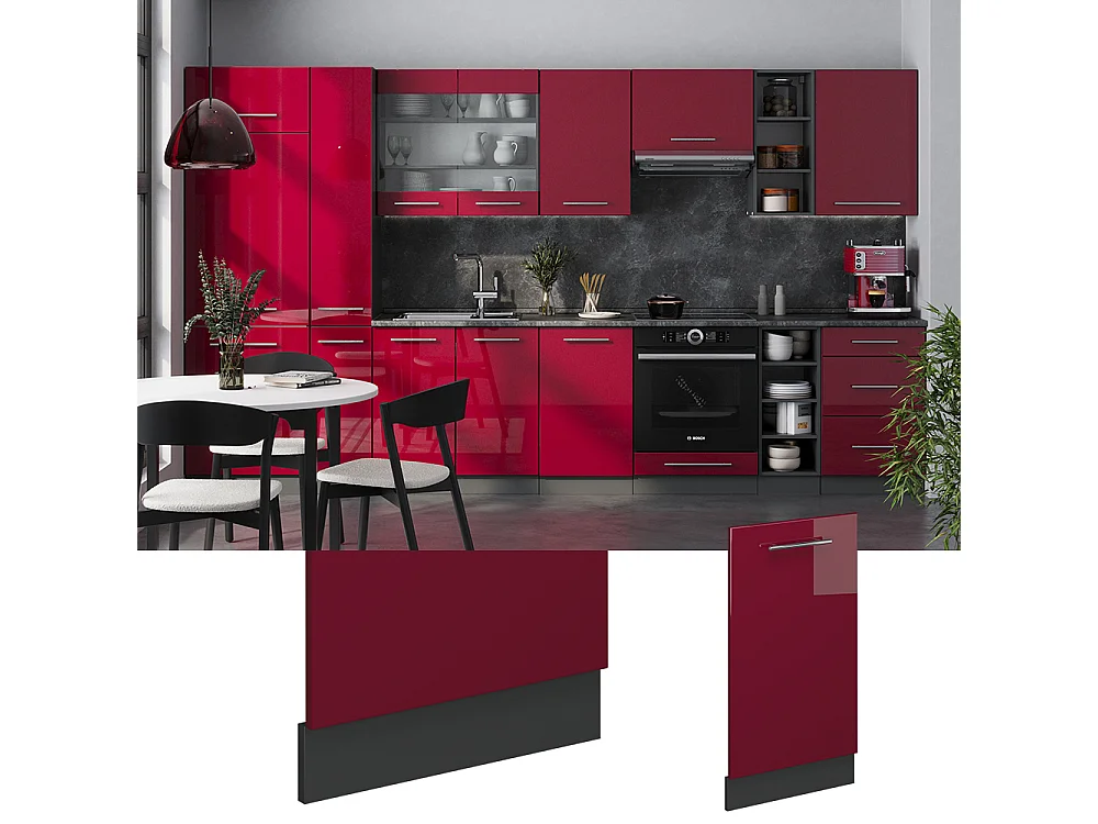 Panel frontal del lavavajillas rojo burdeos alto brillo 45x1.6x81.8 fame-line