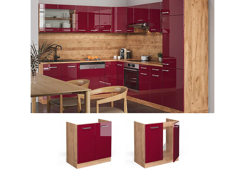 Armario bajo para fregadero rojo de alto brillo 80x46x81.6 r-line