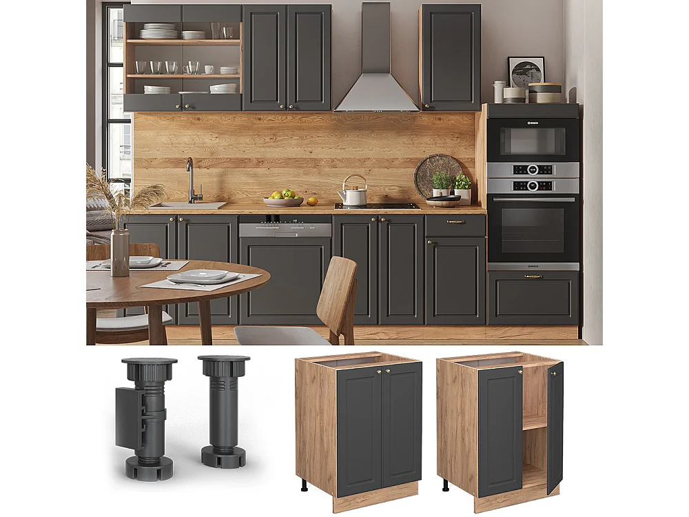 Mueble bajo de cocina antracita-oro 60x60x82 fame-line