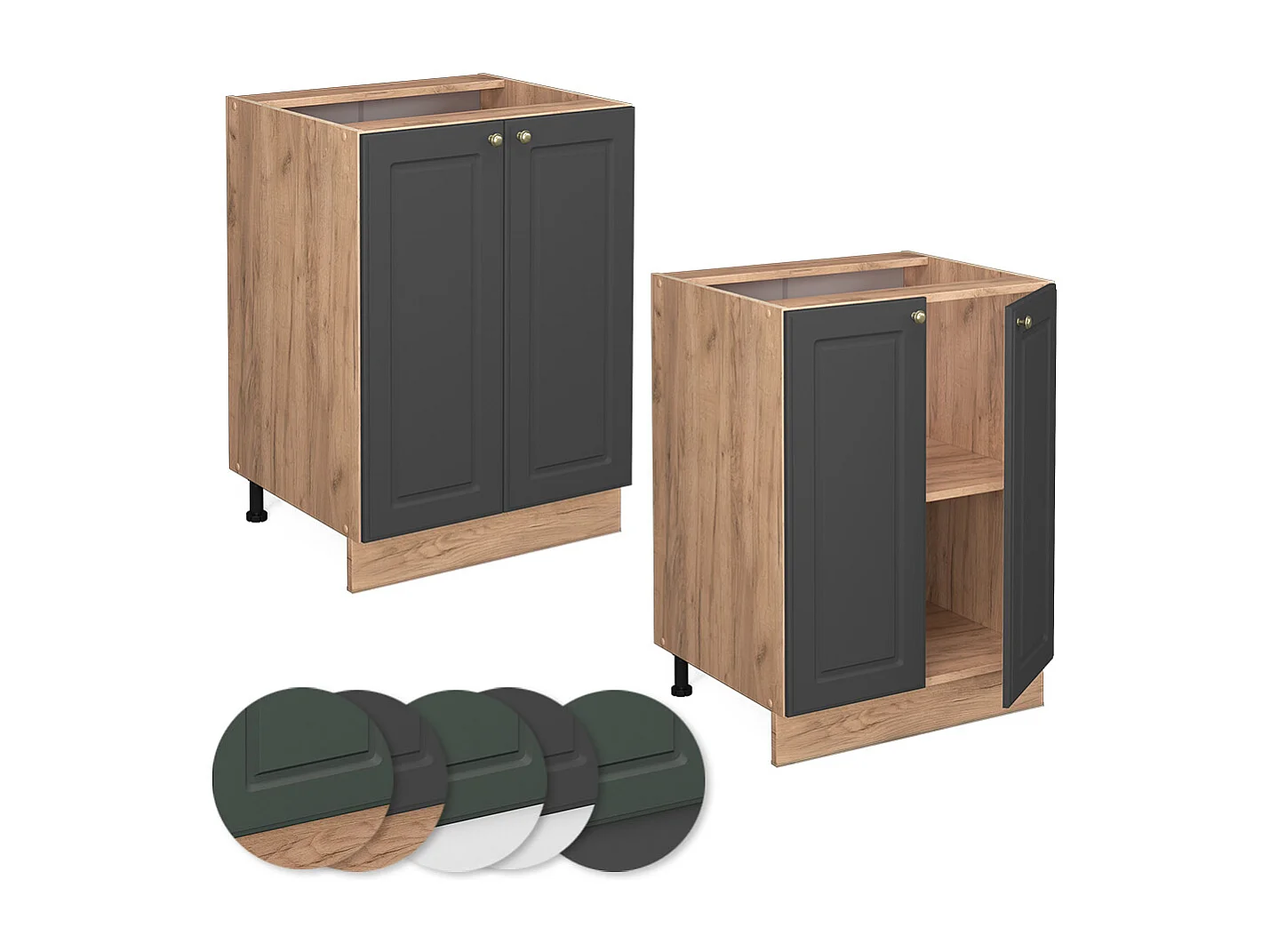 Meuble bas de cuisine anthracite-or 60x60x82 fame-line