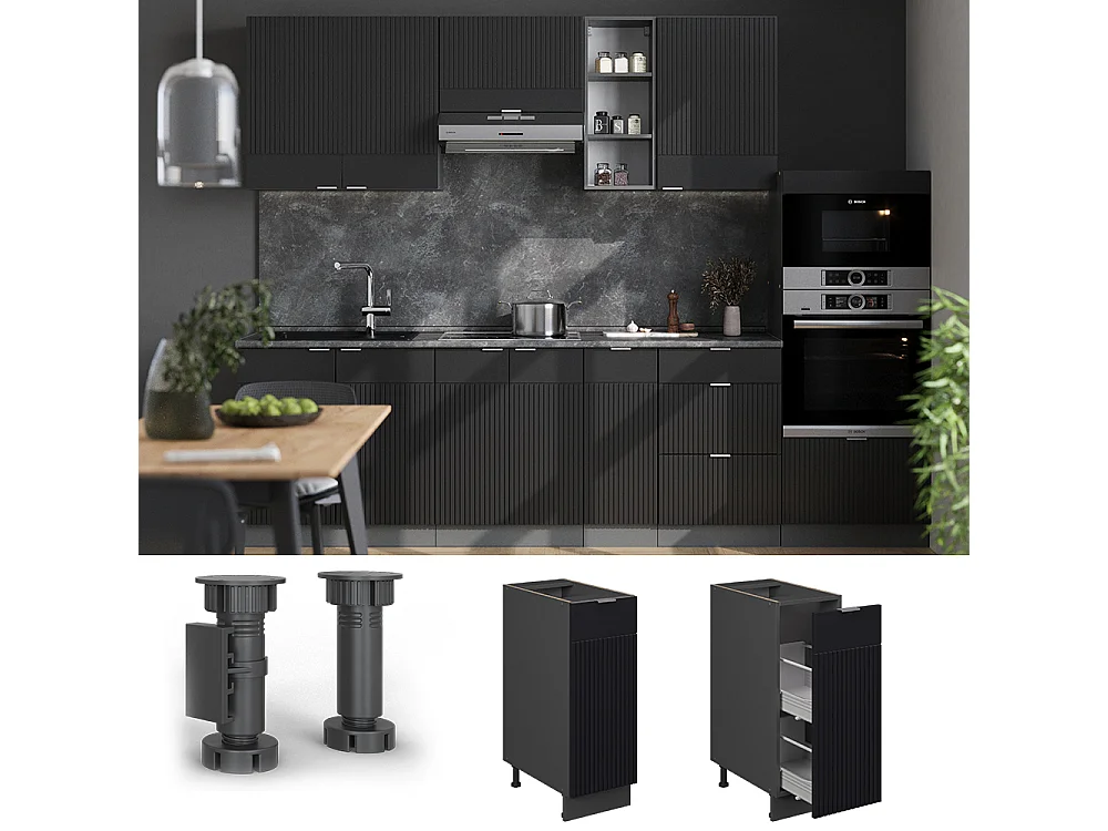 Meuble de cuisine noir rayé 30x60x82 fame-line