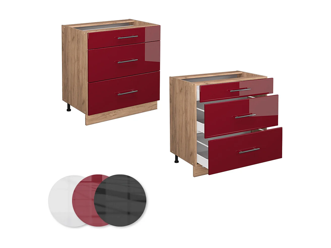 Mueble bajo de cocina rojo burdeos alto brillo 80x51.6x82 fame-line