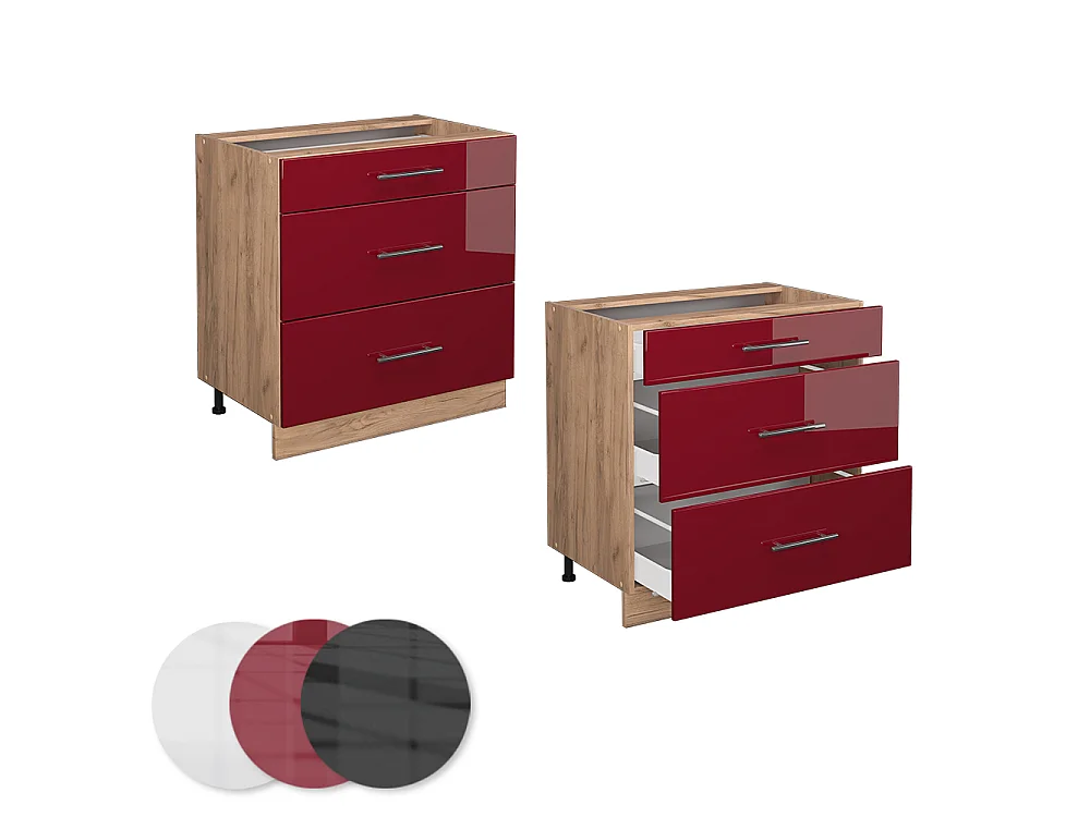 Meuble cuisine rouge bordeaux haute brillance 80x51.6x82 fame-line