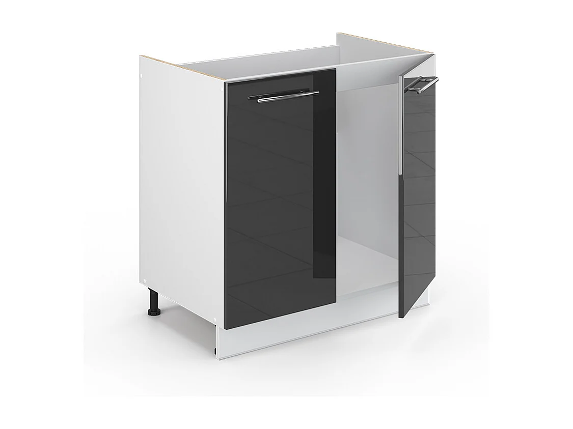Meuble bas sous-évier anthracite haute brillance 80x51.6x82 fame-line