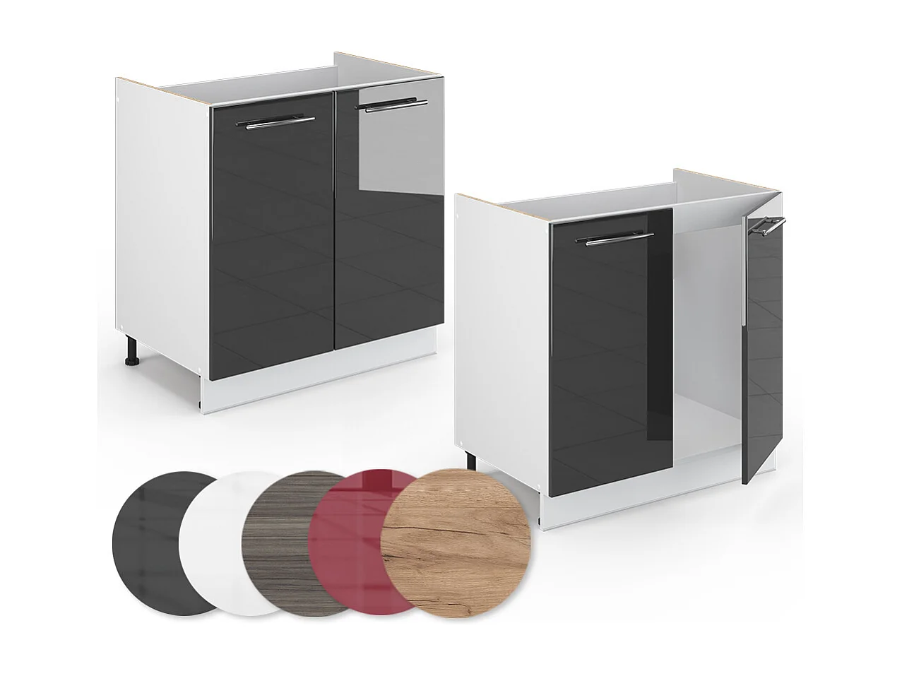 Meuble bas sous-évier anthracite haute brillance 80x51.6x82 fame-line