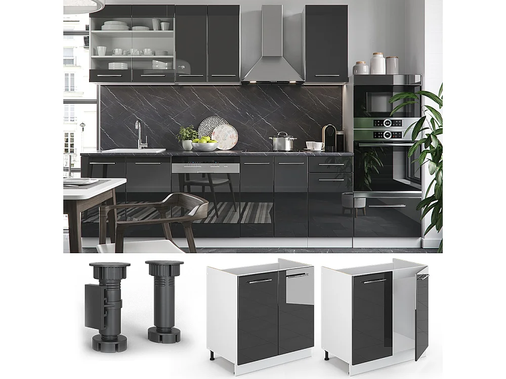 Spülenunterschrank anthrazit hochglanz 80x51.6x82 fame-line