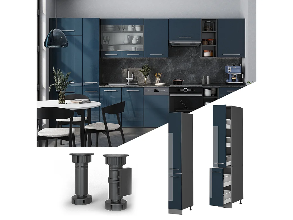 Meuble cuisine bleu foncé brillant 30x58x206.8 fame-line