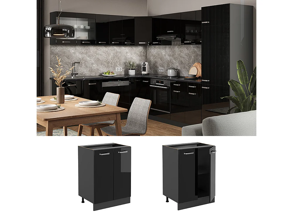 Mueble bajo de cocina negro brillo intenso 60x46x81.6 r-line