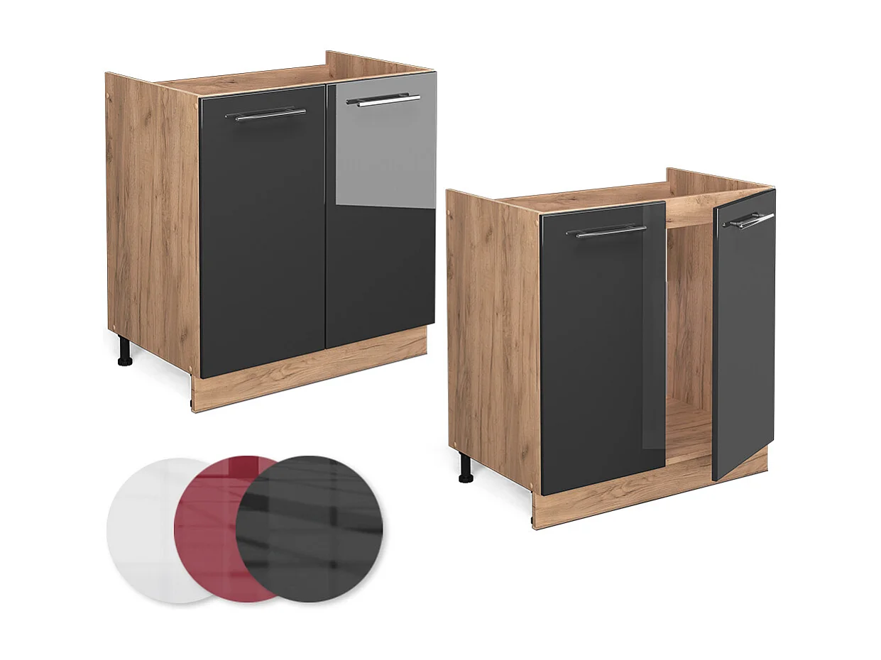 Meuble bas sous-évier anthracite haute brillance 80x60x82 fame-line