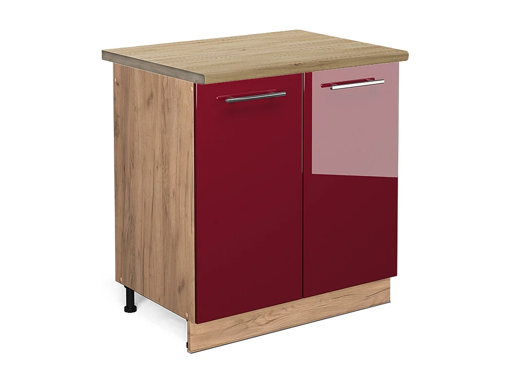 Meuble bas sous-évier rouge bordeaux haute brillance 80x60x82 fame-line