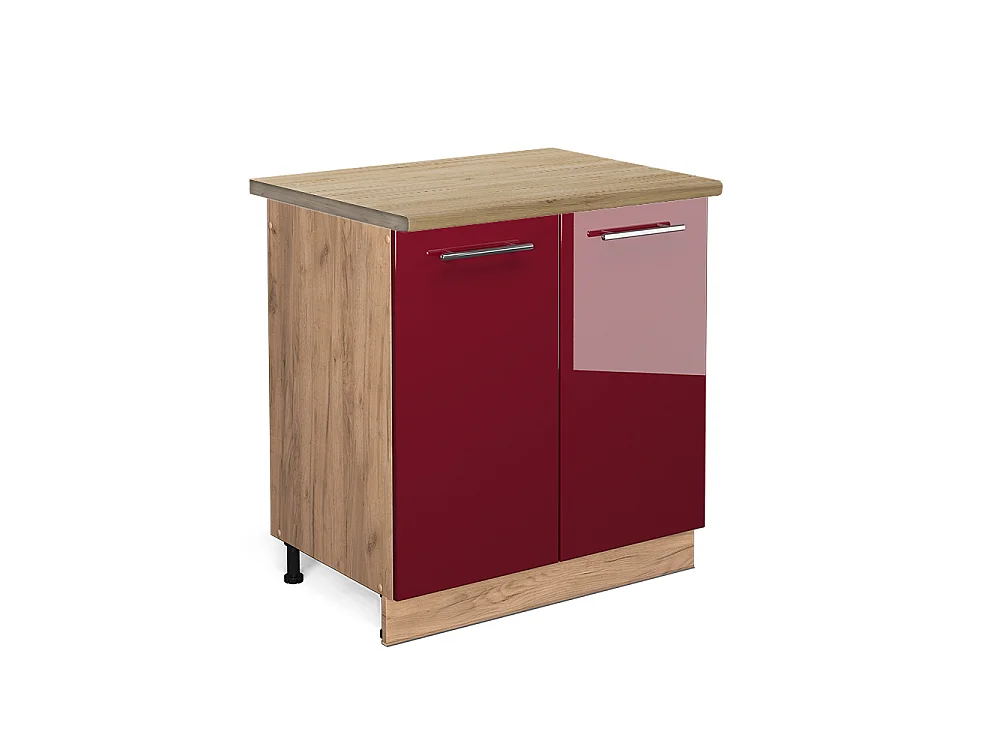 Meuble bas sous-évier rouge bordeaux haute brillance 80x60x82 fame-line