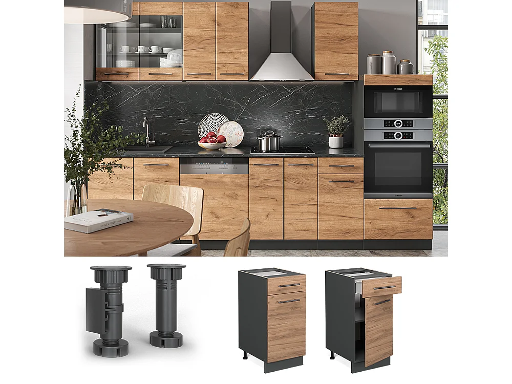 Meuble cuisine chêne de force doré 40x60x82 fame-line