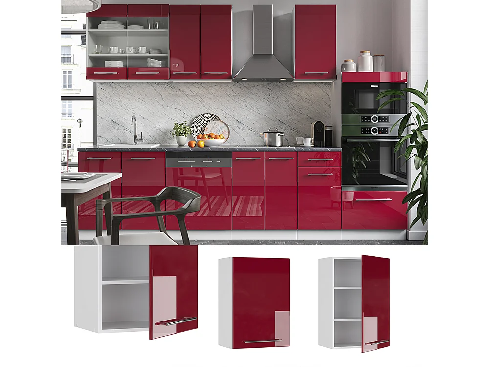 Elément haut de cuisine rouge bordeaux haute brillance 50x34.1x72 fame-line