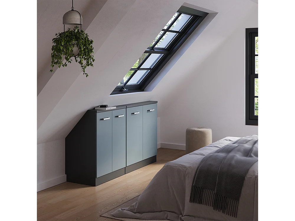Armario de cocina para techo inclinado gris azulado 140x46x81.6 r-line