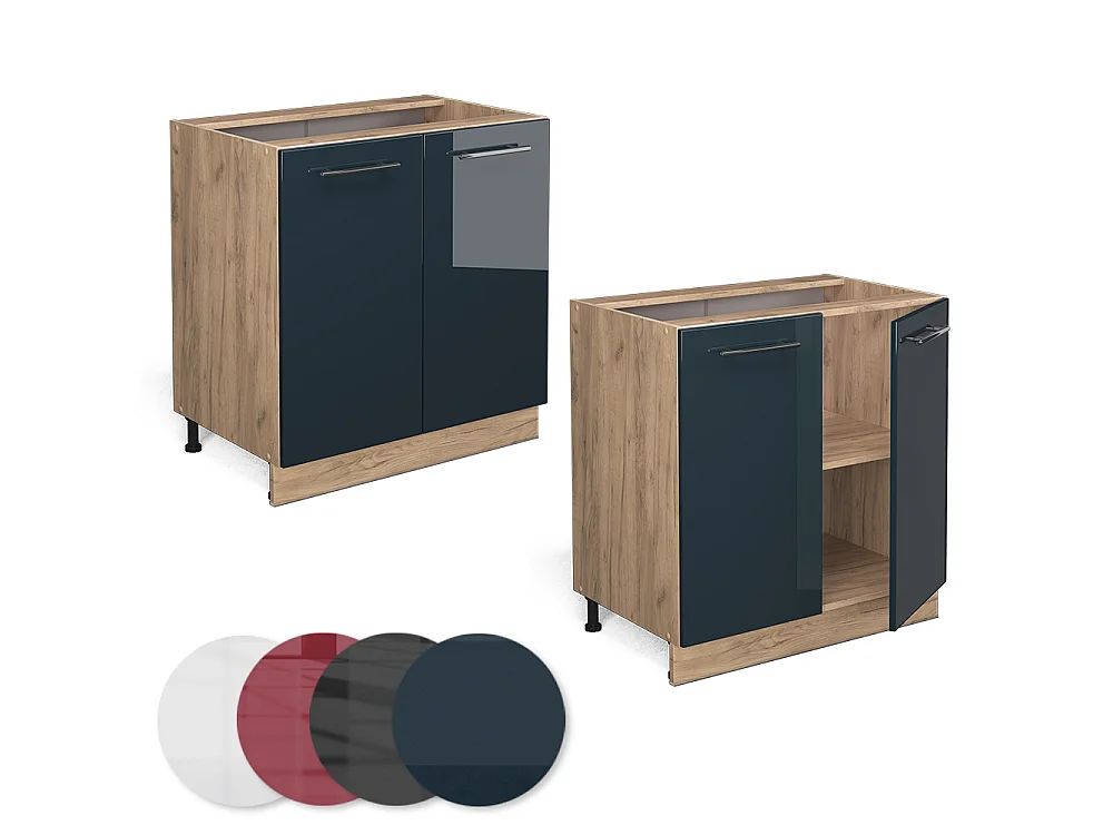 Meuble bas de cuisine bleu foncé brillant 80x51.6x82 fame-line
