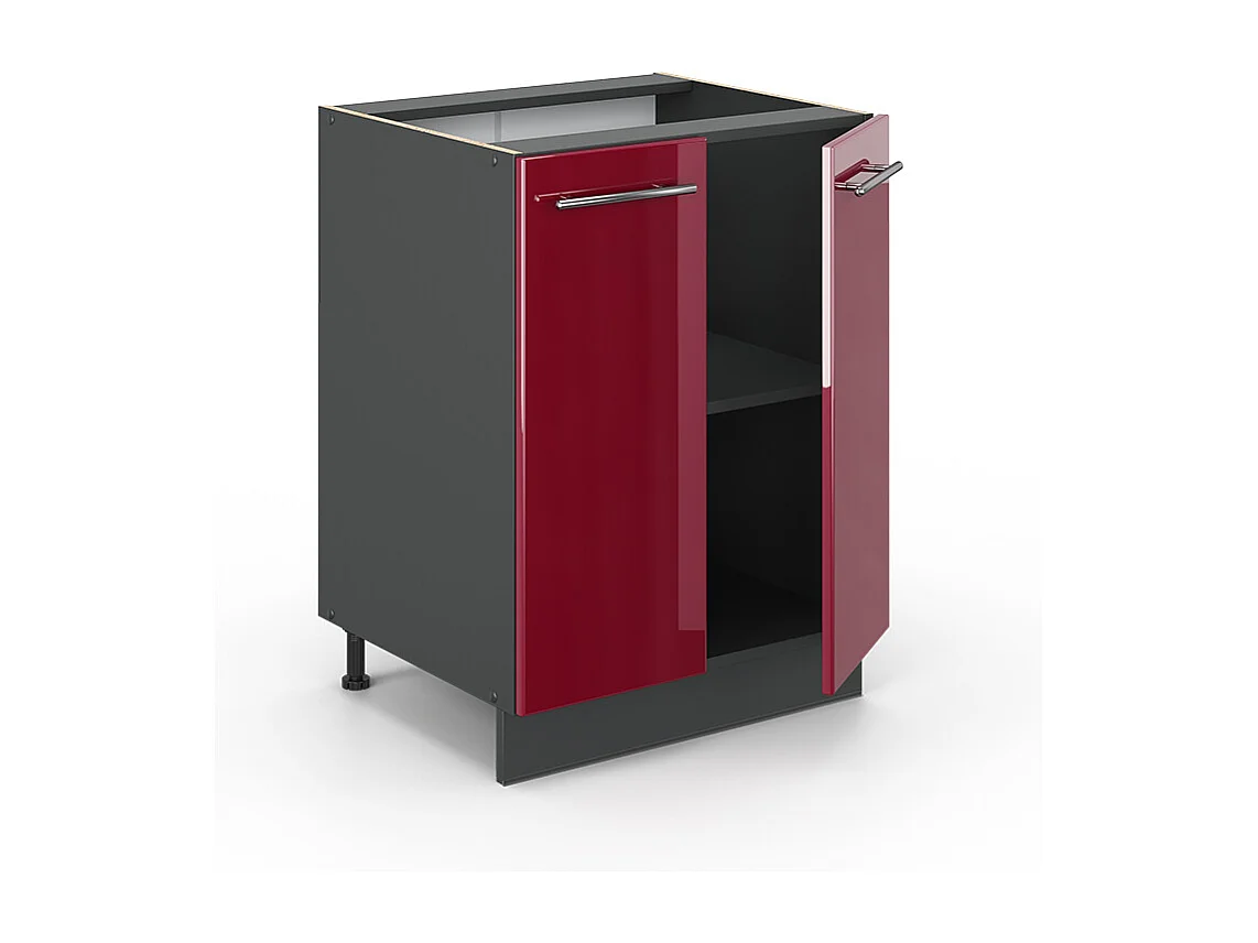 Meuble bas de cuisine rouge bordeaux haute brillance 60x51.6x82 fame-line