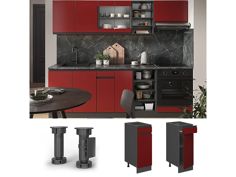 Meuble cuisine rouge 30x60x81.6 r-line