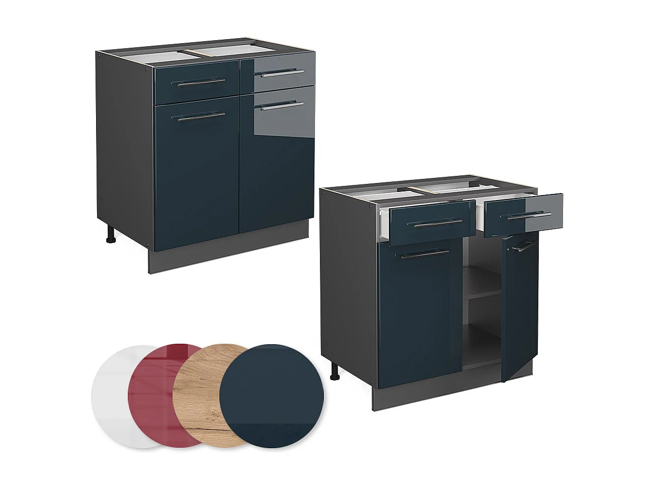 Meuble cuisine bleu foncé brillant 80x60x82 fame-line