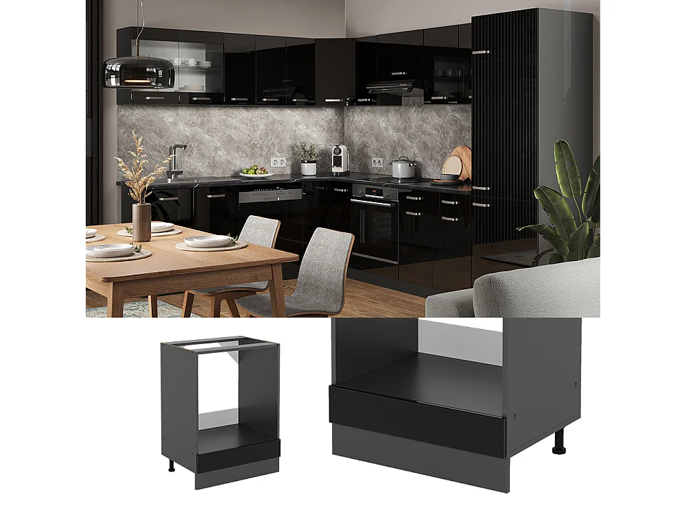 Meuble pour four noir haute brillance 60x46x81.6 r-line