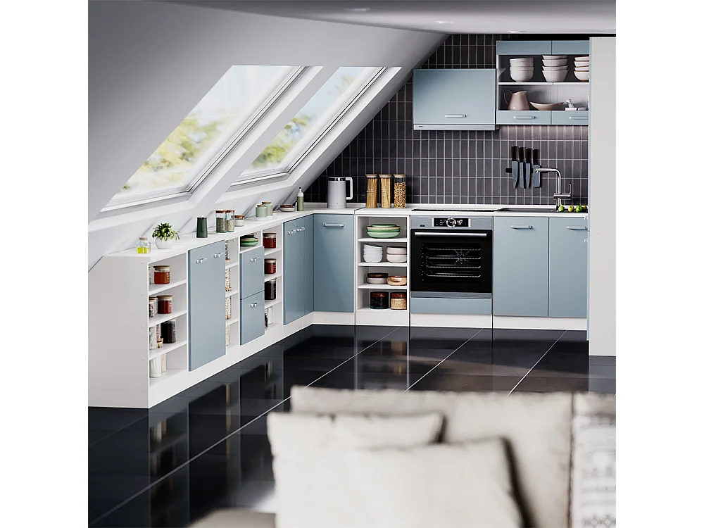 Armário de cozinha para sótão inclinado azul-cinza 80x46x81.6 r-line