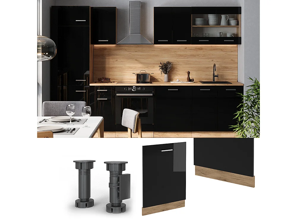 Façade de lave-vaisselle noir haute brillance 60x1.6x81.8 r-line