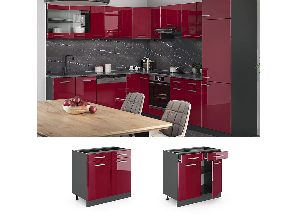 Meuble cuisine rouge brillant 80x60x81.6 r-line