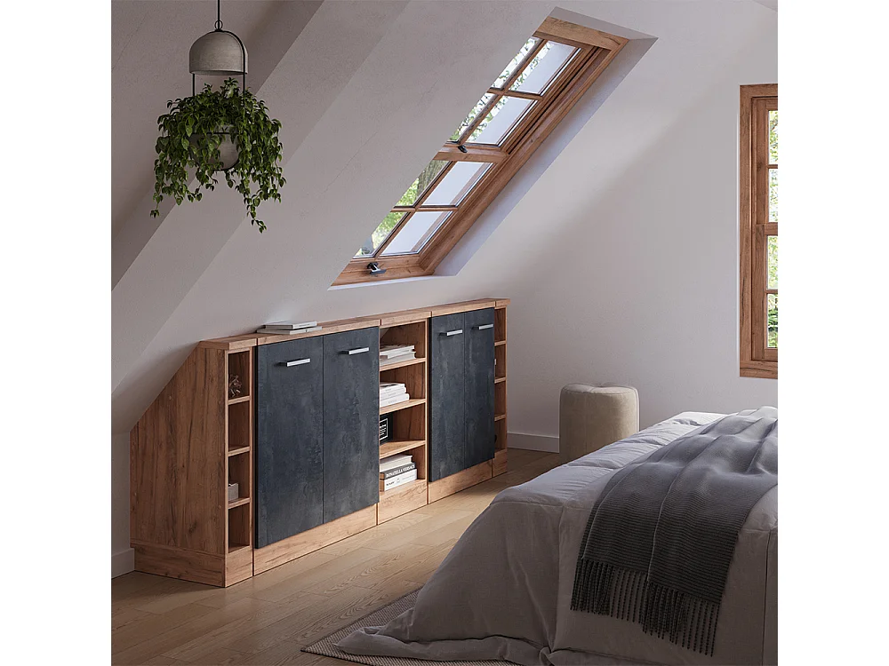 Küchenschrank für Dachschrägen schwarz beton 215x46x81.6 r-line