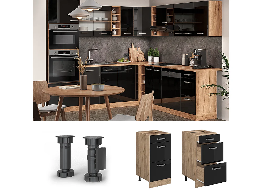 Mueble bajo de cocina negro brillo intenso 40x60x81.6 r-line