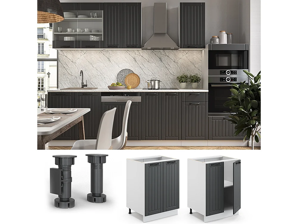 Meuble bas de cuisine anthracite campagne 60x51.6x82 fame-line