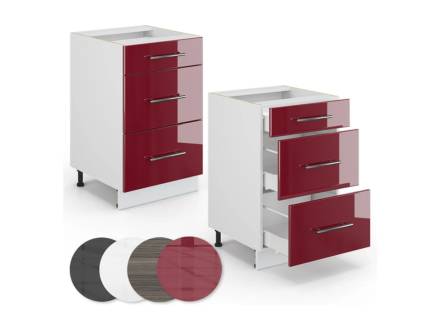 Meuble cuisine rouge bordeaux haute brillance 50x51.6x82 fame-line