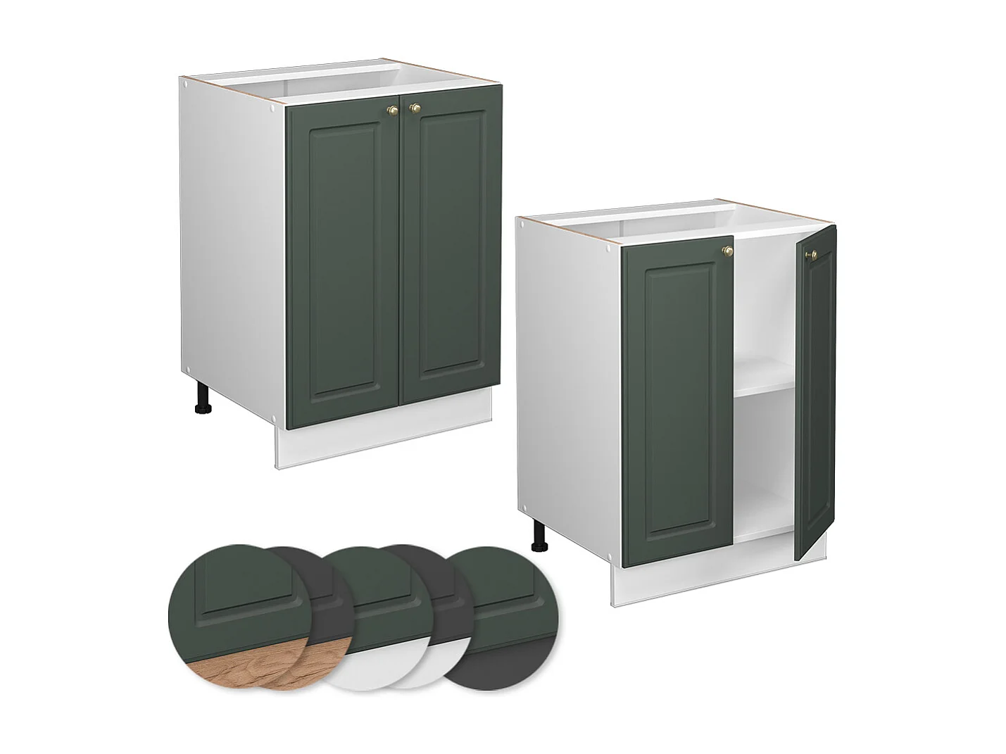 Mueble bajo de cocina verde dorado casa de campo 60x60x82 fame-line