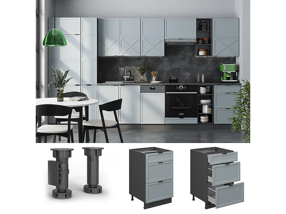 Meuble cuisine bleu clair-gris 50x60x82 fame-line