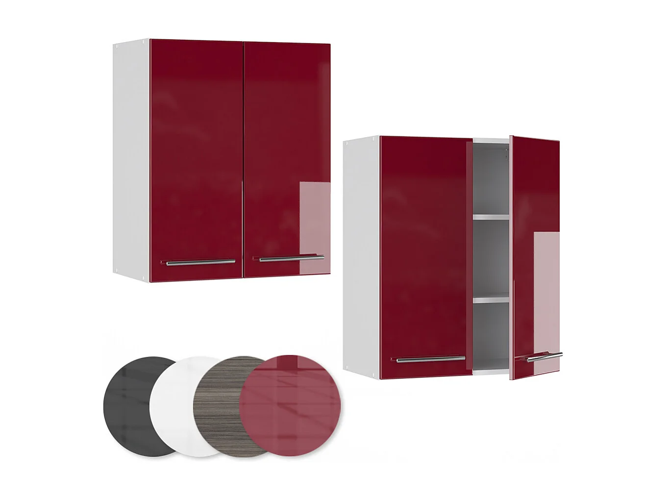 Elément haut de cuisine rouge bordeaux haute brillance 60x34.1x72 fame-line