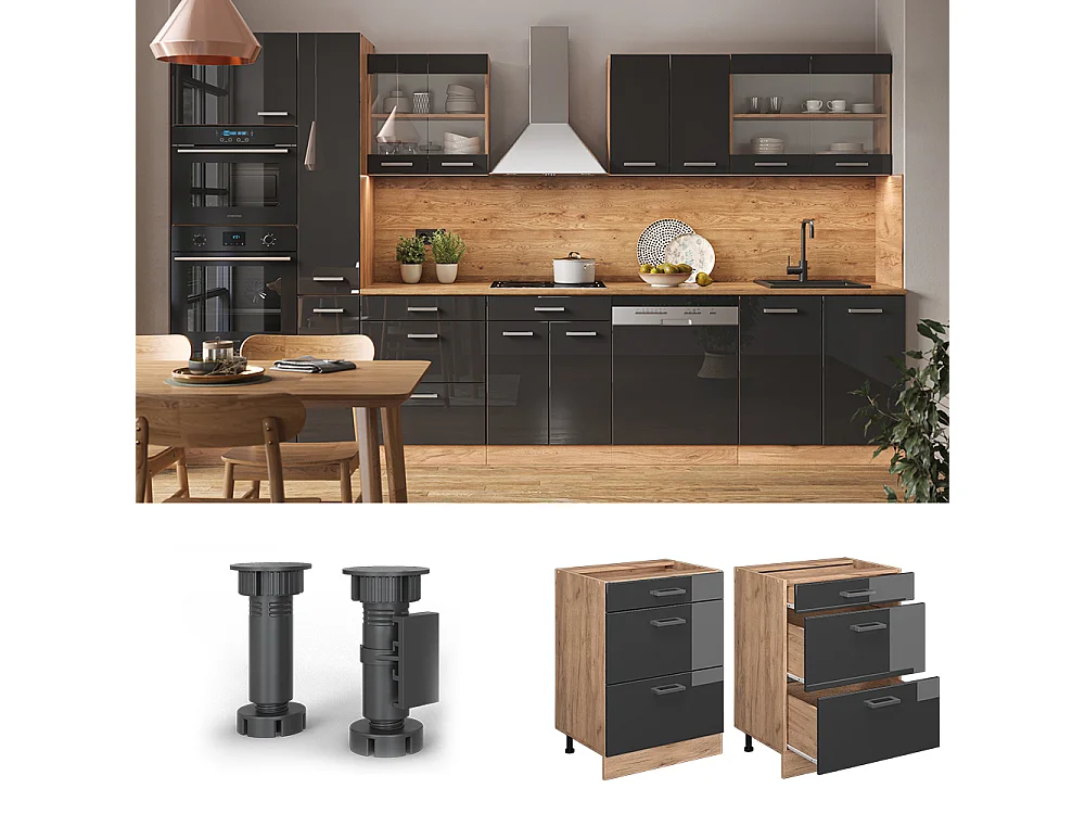 Meuble cuisine anthracite haute brillance 60x60x81.6 r-line