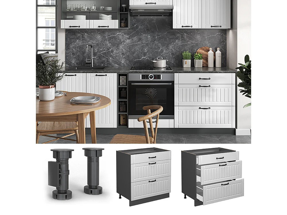 Mobiletto base per cucina bianco casa di campagna 80x51.6x82 fame-line