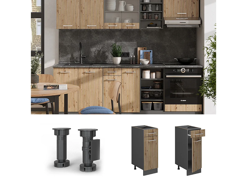 Mobiletto base per cucina rovere artigianale 30x60x81.6 r-line