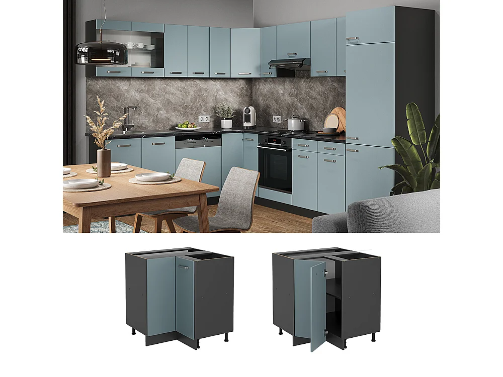 Eckunterschrank blau-grau 75.6x60x81.6 r-line