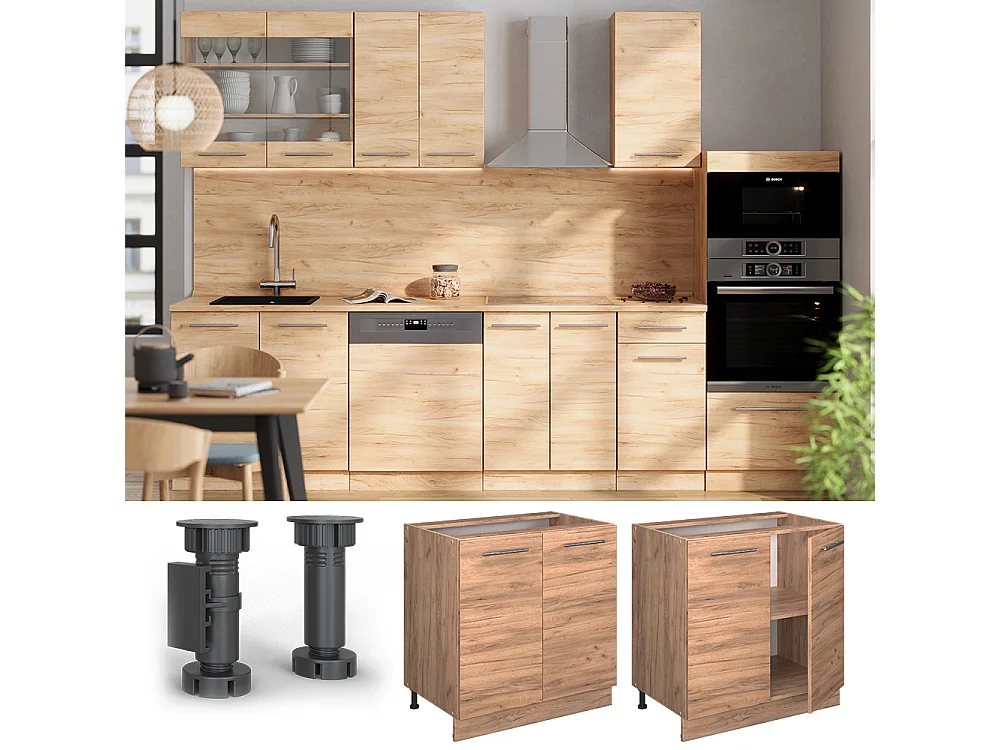 Mueble bajo de cocina roble dorado 80x51.6x82 fame-line