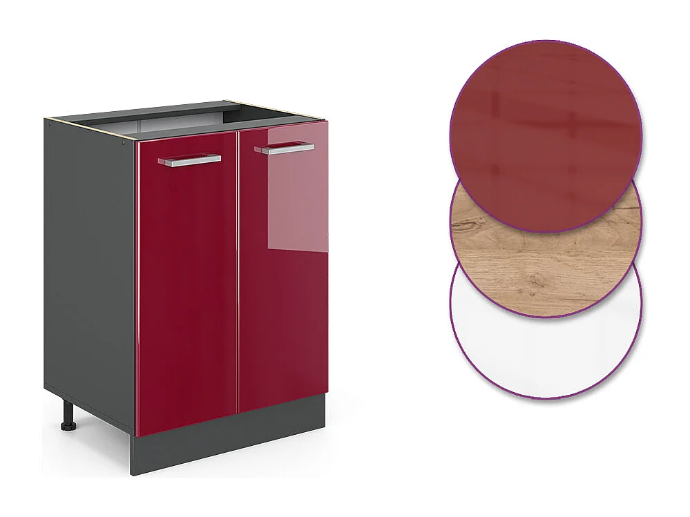 Mueble bajo de cocina rojo de alto brillo 60x60x81.6 r-line