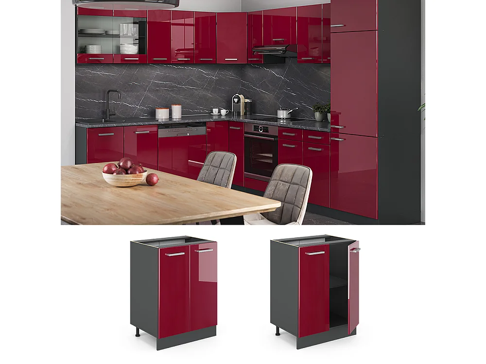 Meuble bas de cuisine rouge brillant 60x60x81.6 r-line