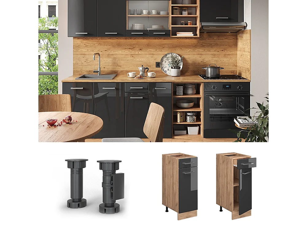 Kitchen base cabinet anthracite high gloss 30x60x81.6 r-line