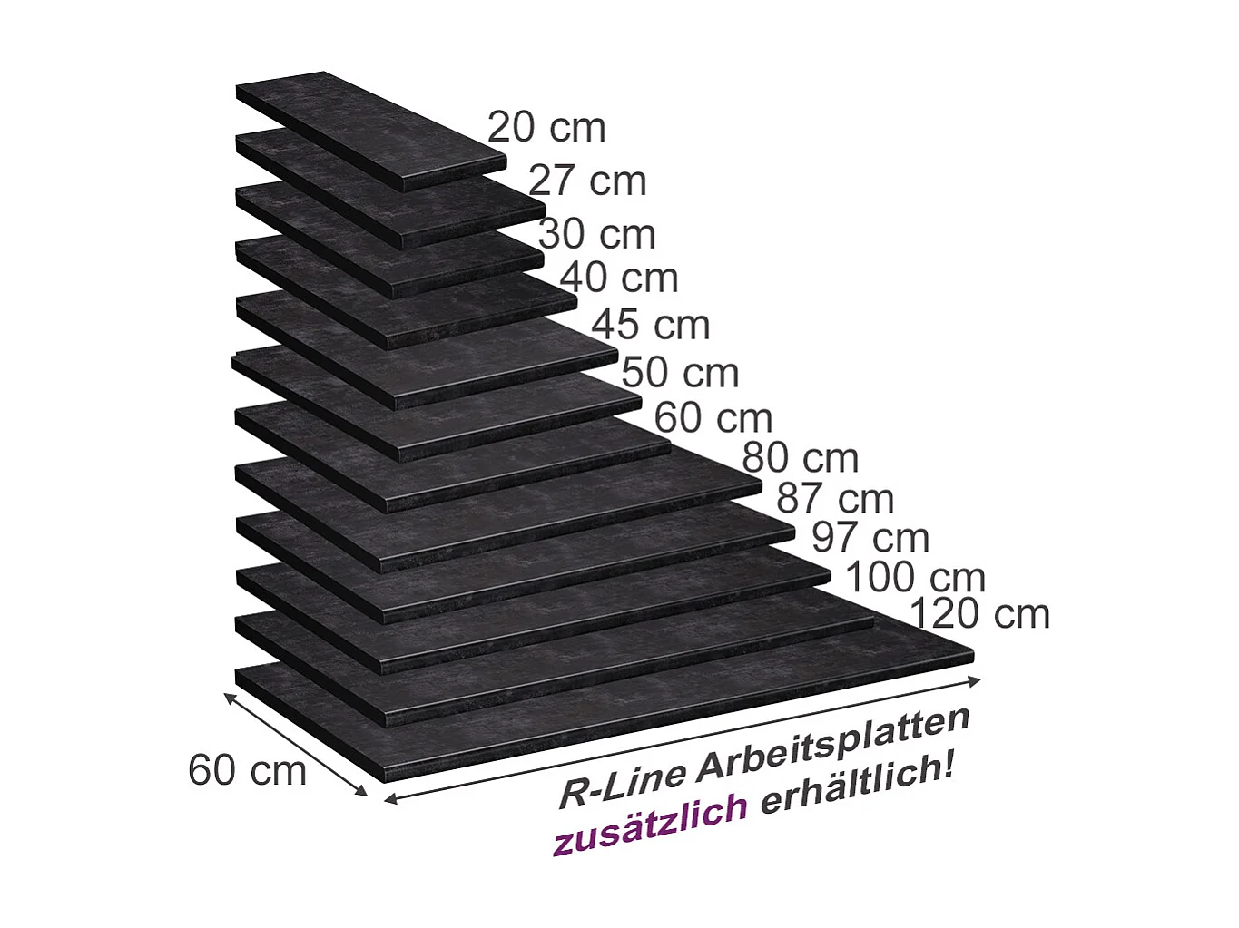 Encimera de cocina antracita 50x60x2.8 r-line