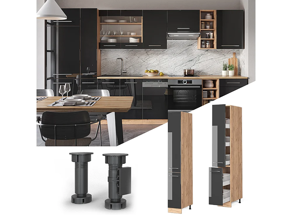 Meuble haute de cuisine anthracite haute brillance 30x58x206.8 fame-line