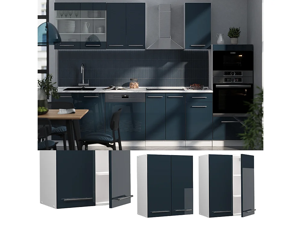 Pensile da cucina blu scuro lucido 60x34.1x72 fame-line