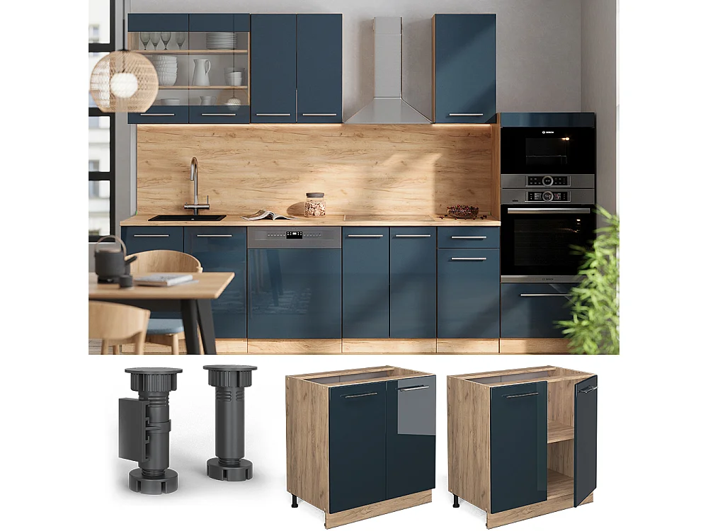 Mueble bajo de cocina azul oscuro alto brillo 80x60x82 fame-line