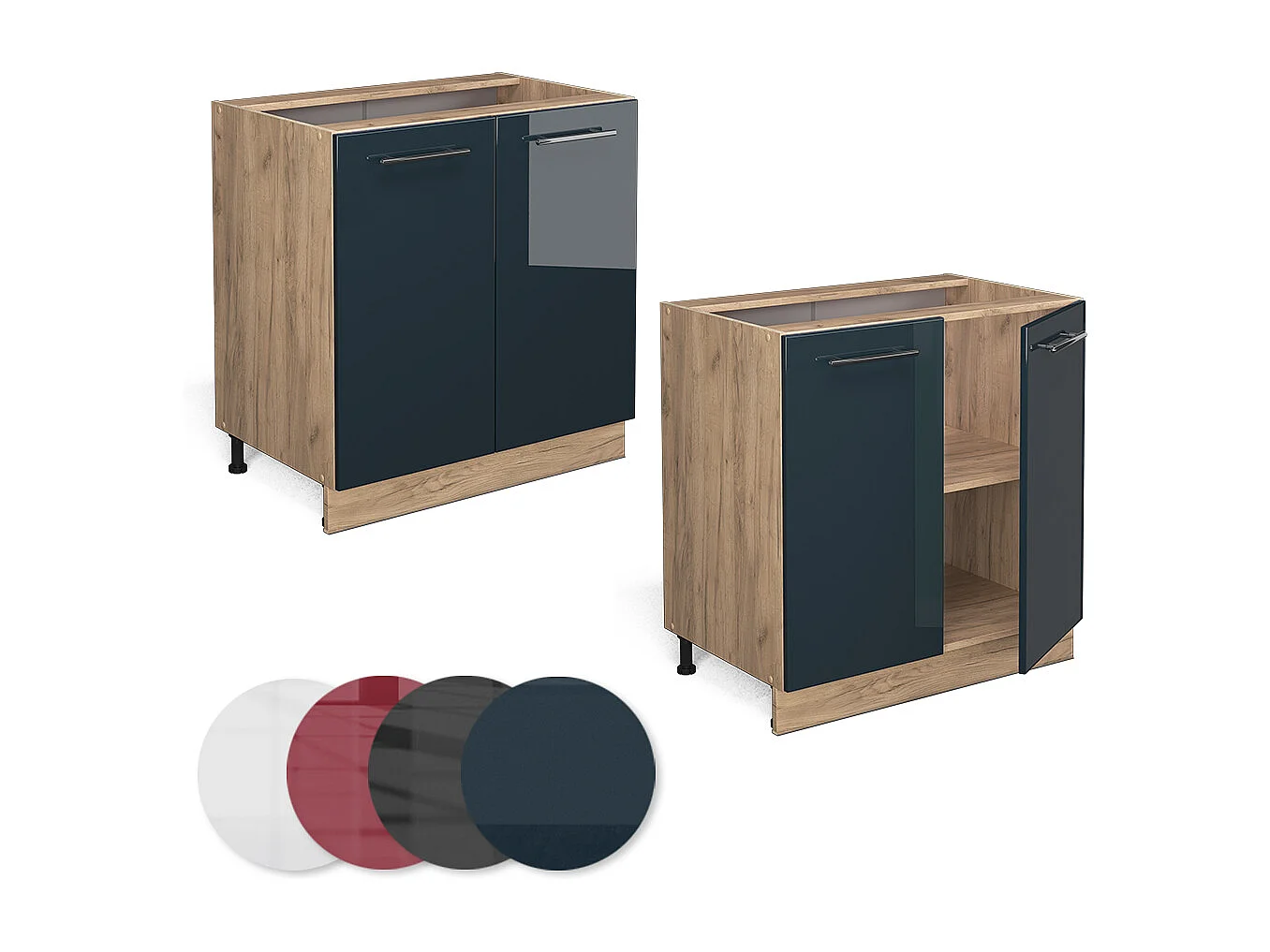 Mueble bajo de cocina azul oscuro alto brillo 80x60x82 fame-line