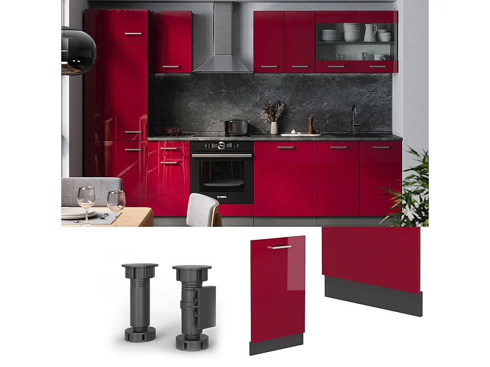 Façade de lave-vaisselle rouge brillant 45x1.6x81.8 r-line