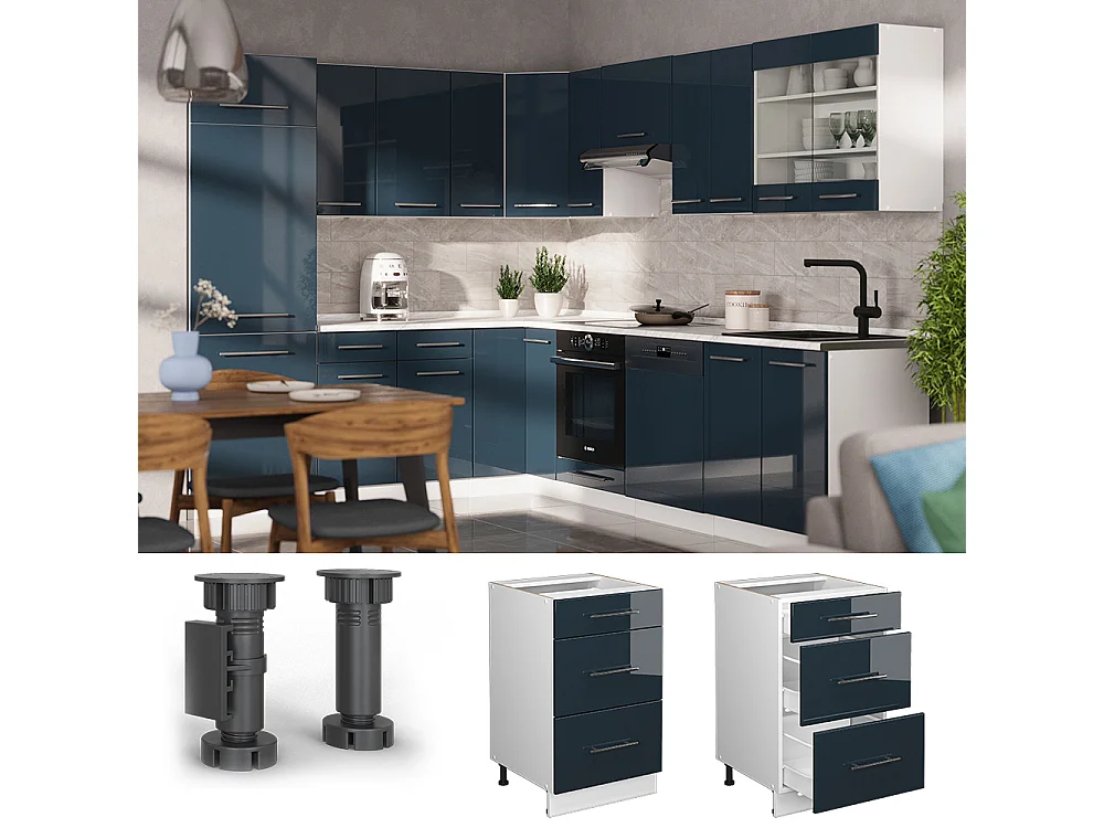 Mobiletto base per cucina blu scuro lucido 50x60x82 fame-line