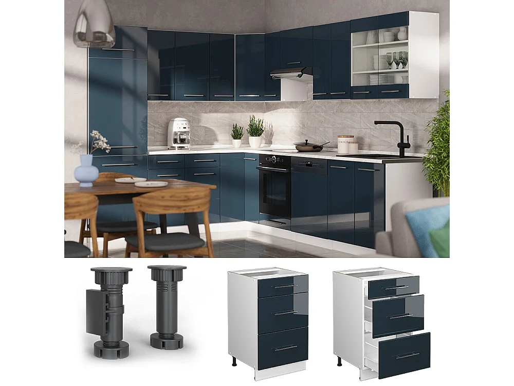 Küchenunterschrank dunkelblau hochglanz 50x60x82 fame-line