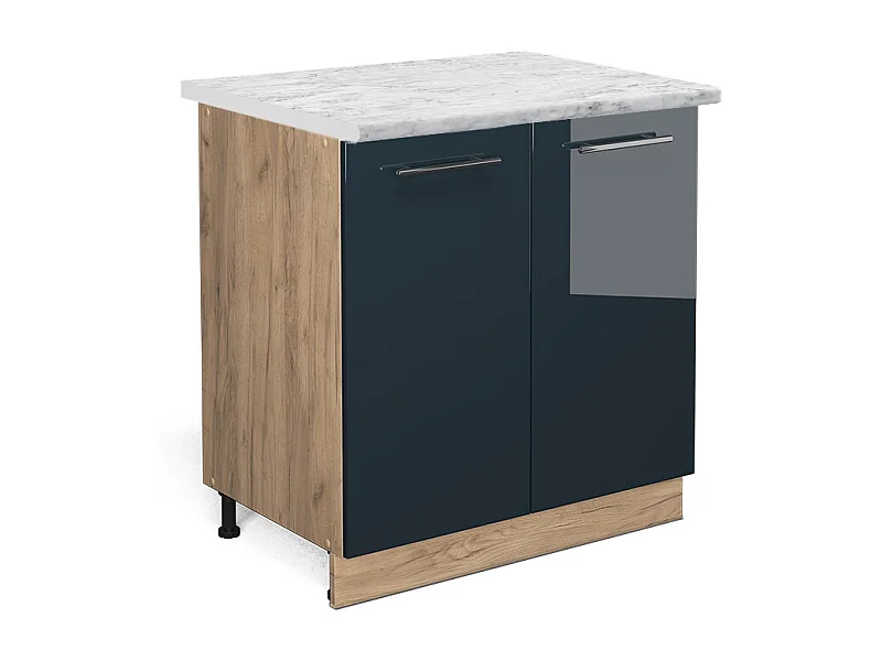 Meuble bas de cuisine bleu foncé brillant 80x60x82 fame-line